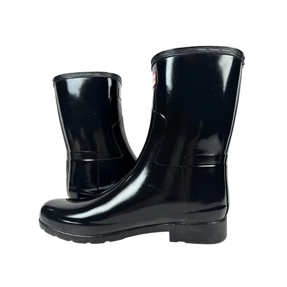 Hunter Original Short Gloss Rain Boots Womens 9 Black Shiny Rubber Adjustable‎